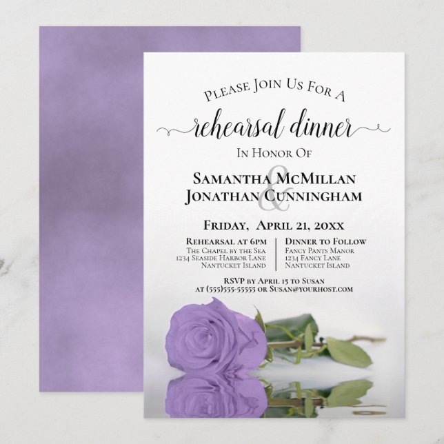 Invitación Lavanda Rosa morado Moda Boda ensayo Cena (Anverso / Reverso)