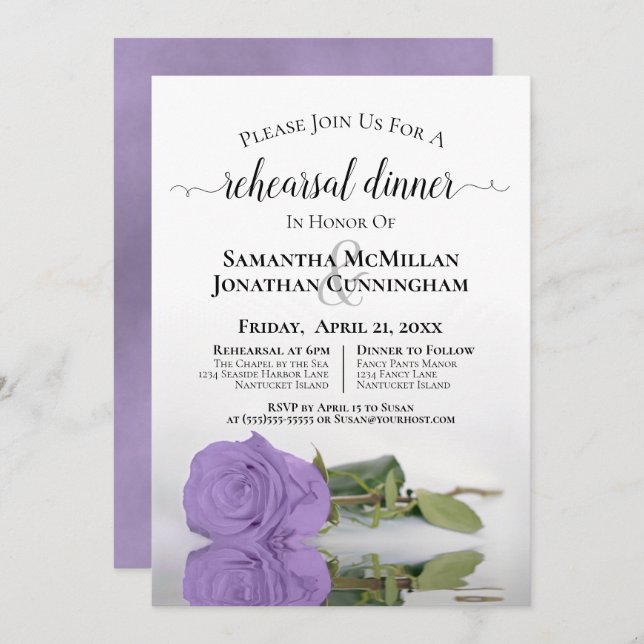 Invitación Lavanda Rosa morado Moda Boda ensayo Cena (Anverso / Reverso)