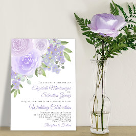 Invitación Lavanda Rosas púrpura y flores Boda elegante