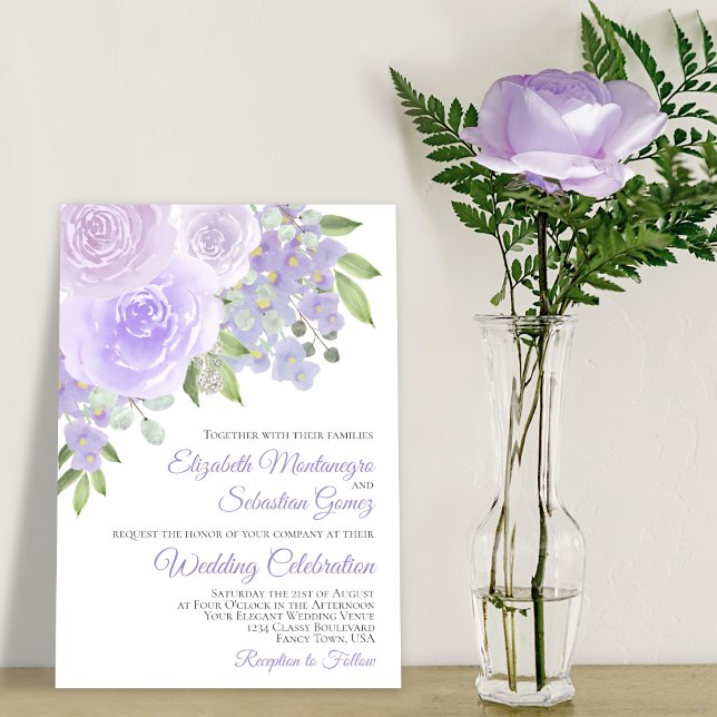 Invitación Lavanda Rosas púrpura y flores Boda elegante (Subido por el creador)