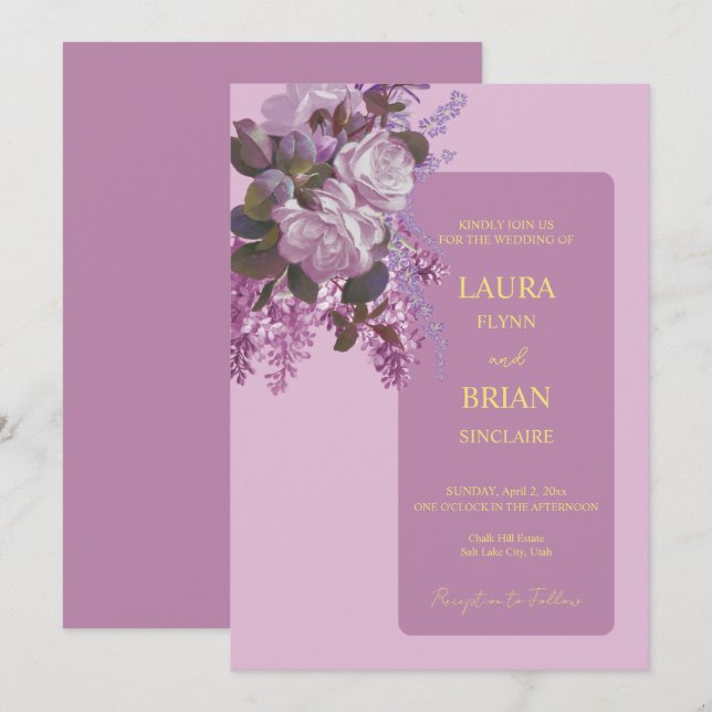 Invitación Lavanda, Rosas y Lilacs, Boda (Anverso / Reverso)