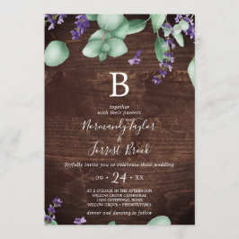 Invitación Lavanda rústica | Boda Monograma de madera