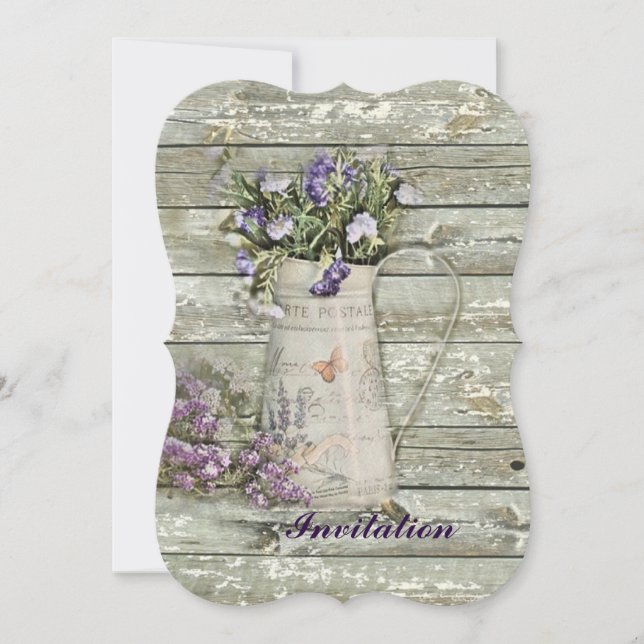 Invitación lavanda rústica de la casa de campo de madera enca (Anverso)