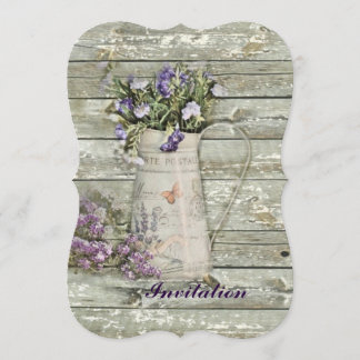 Invitación lavanda rústica de la casa de campo de madera enca