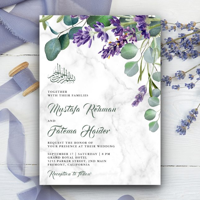 Invitación Lavanda Rústica Eucalyptus Marble Boda Islámico (Subido por el creador)