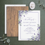 Invitación Lavanda Rústica Eucalyptus Wood Script Boda Inv<br><div class="desc">¡Estamos tan contentos con este eucalipto de lavanda de moda, la invitación a una boda rústica! Con tipografía de escritura con letras a mano, flores botánicas de lavanda y eucalipto y textura de madera de pino con hongos. Parte de una suite boda que esperamos que te guste tanto como nosotros:...</div>
