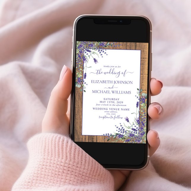 Invitación Lavanda Rústica Eucalyptus Wood Script Boda Inv (Subido por el creador)