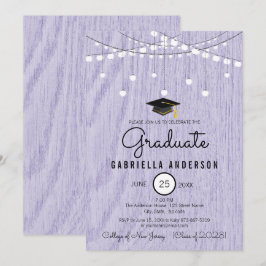 Invitación Lavanda Rústica Faux Wood, pero Sencilla Graduació