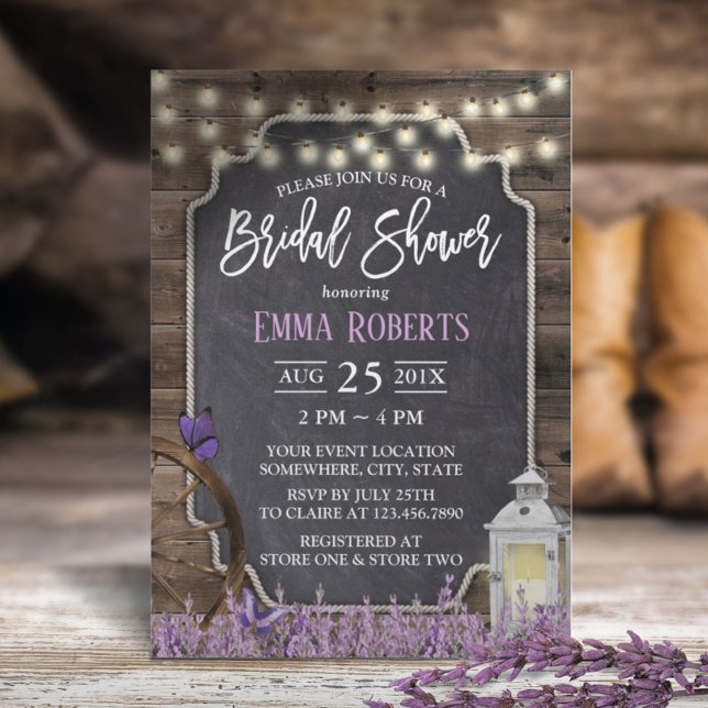 Invitación Lavanda Rústica Flor Linterna Blanca Ducha De Novi (Subido por el creador)