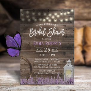 Invitación Lavanda Rústica Floral Linterna Blanca Ducha De No