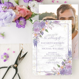 Invitación Lavanda Rústica Lilac Gold Boda de fotografía flor