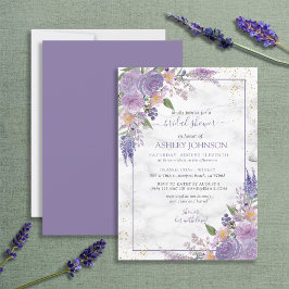 Invitación Lavanda Rústica Lilac Gold Floral Ducha de novia