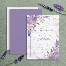 Invitación Lavanda Rústica Lilac Gold Floral Virtual Ducha