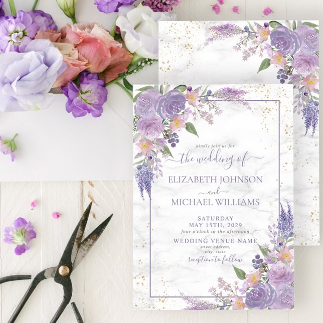 Invitación Lavanda Rústica Lilac Marble Gold Boda Floral (Subido por el creador)