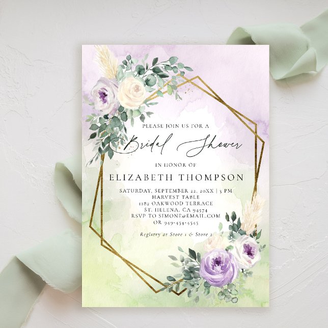 Invitación Lavanda Rústica Moda Boho Ducha de novia geométric (purple lavender lilac bridal shower brunch invitation watercolor rustic elegant boho chic geometric)