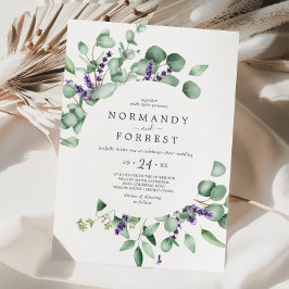 Invitación Lavanda rústica y Boda Casual Eucalyptus