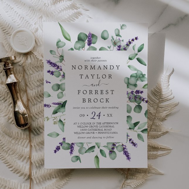 Invitación Lavanda rústica y Boda de marco floral de eucalipt (Subido por el creador)