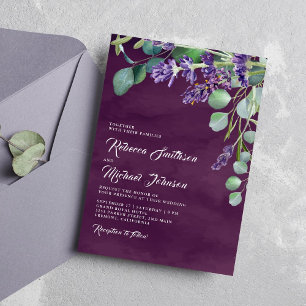 Invitación Lavanda rústica y Boda morado de eucalipto