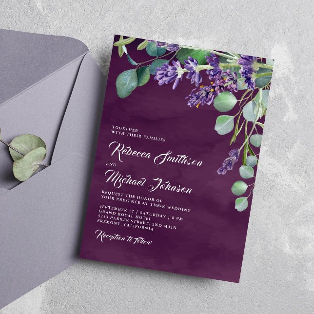 Invitación Lavanda rústica y Boda morado de eucalipto (Subido por el creador)