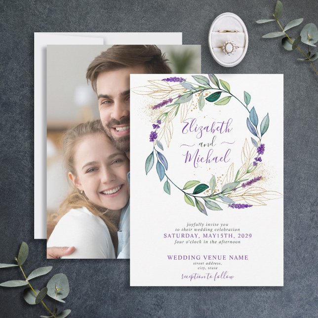 Invitación Lavanda simple Boda de fotos de flores moradas (Subido por el creador)