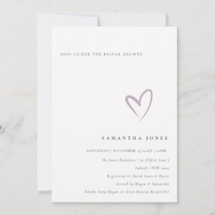 Invitación Lavanda simple mínima Lilac Corazón Corazón Ducha 