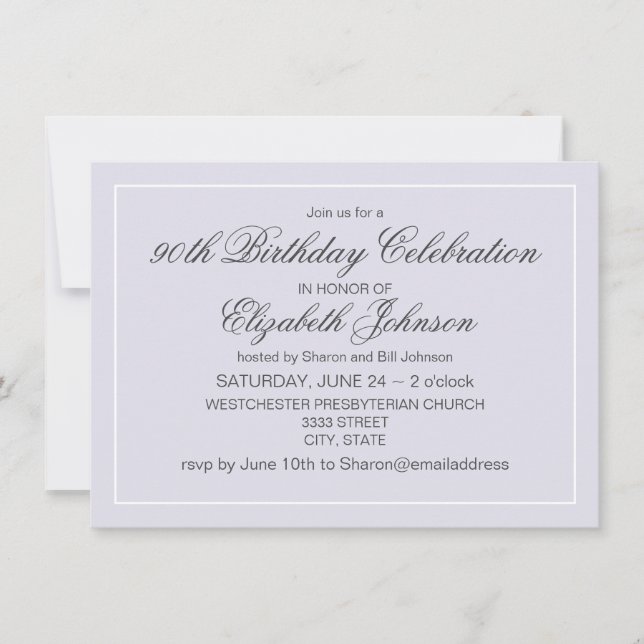 Invitación Lavanda simple y elegante y cumpleaños blanco 90 (Anverso)
