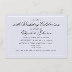 Invitación Lavanda simple y elegante y cumpleaños blanco 90