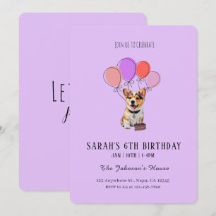 Invitación Lavanda Soñadora - Cumpleaños de Corgi Personaliza