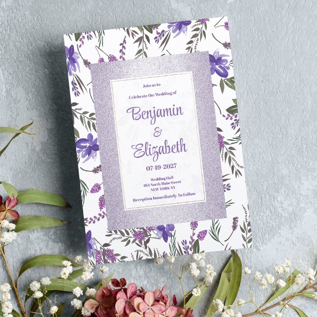 Invitación Lavanda suave Boda floral verde púrpura rosa (Soft lavender pink purple green floral Wedding )