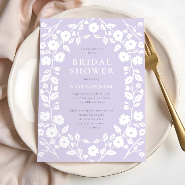 Invitación Lavanda suave ducha de novia floral folclórica bla (Subido por el creador)