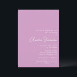 Invitación Lavanda suave Morado Minimalista Morado Bat Mitzva<br><div class="desc">Esta elegante invitación a Bat Mitzvah presenta un suave fondo de lavanda con una moderna tipografía en blanco, combinando elegantes tocadiscos con un elegante guión manuscrito para el nombre del celebrante. La disposición minimalista crea un tono depurado y sofisticado, perfecto para una ceremonia contemporánea y un almuerzo. Ideal para eventos...</div>