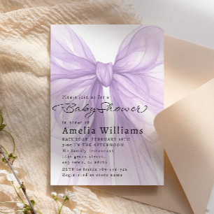 Invitación Lavanda Transparente con Lazo Elegante para Baby S