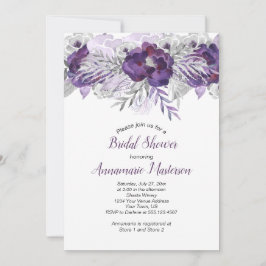 Invitación Lavanda ultravioleta Gris Floral Ducha de novia