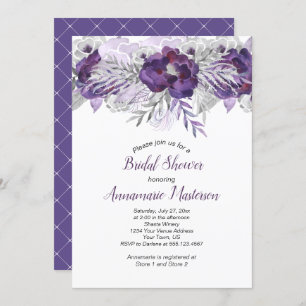 Invitación Lavanda ultravioleta Gris Floral Ducha de novia