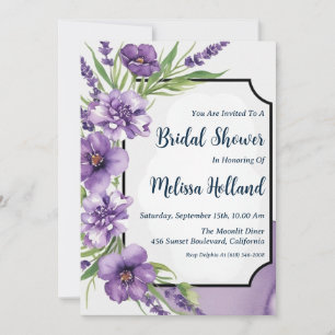 Invitación lavanda verde agua púrpura floral ducha de novia