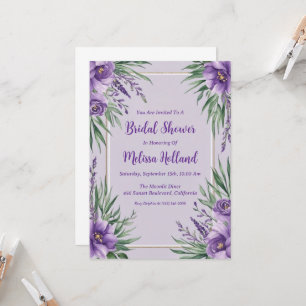 Invitación lavanda verde agua púrpura floral ducha de novia