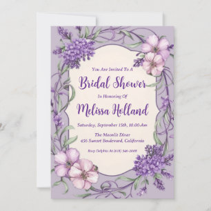 Invitación lavanda verde agua púrpura floral ducha de novia