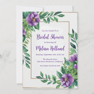 Invitación lavanda verde agua púrpura floral ducha de novia