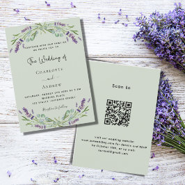 Invitación Lavanda verde floral sage verde boda QR