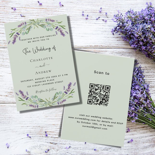Invitación Lavanda verde floral sage verde boda QR (Subido por el creador)