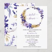 Lavanda violeta y ducha dorada de novia floral