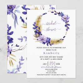 Invitación Lavanda violeta y ducha dorada de novia floral