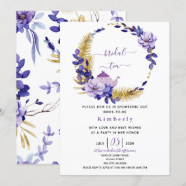 Invitación Lavanda violeta y té dorado floral de novia