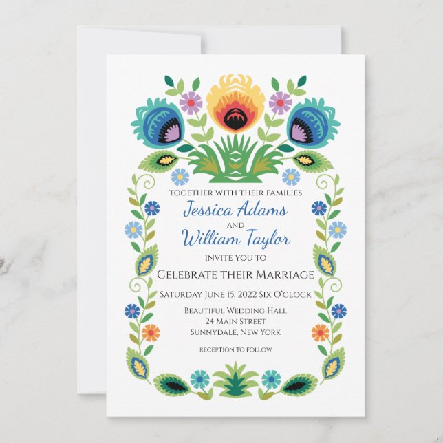 Invitación Lavanda y amarillo de flores folclóricas polacas (Anverso)