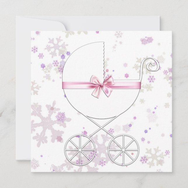 Invitación Lavanda y Baby Shower de copo de nieve rosa (Anverso)