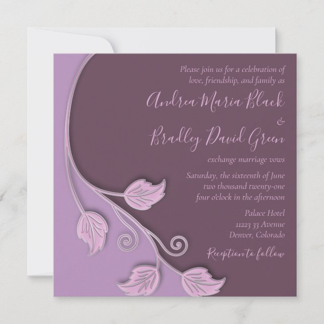 Invitación Lavanda y Boda de Vino Púrpura Eggplant (Anverso)