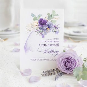 Invitación Lavanda y Boda del Boho moderno con elegancia dora