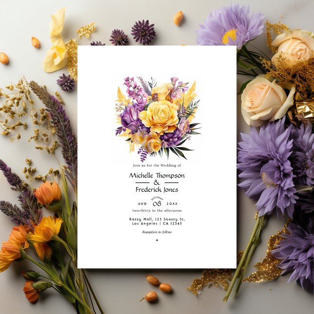 Invitación Lavanda y Boda dorada de primavera floral amarilla (Subido por el creador)