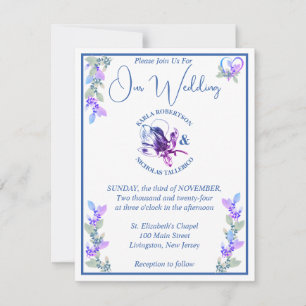 Invitación Lavanda y Boda floral de la garganta azul