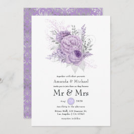 Invitación Lavanda y Boda floral plateado